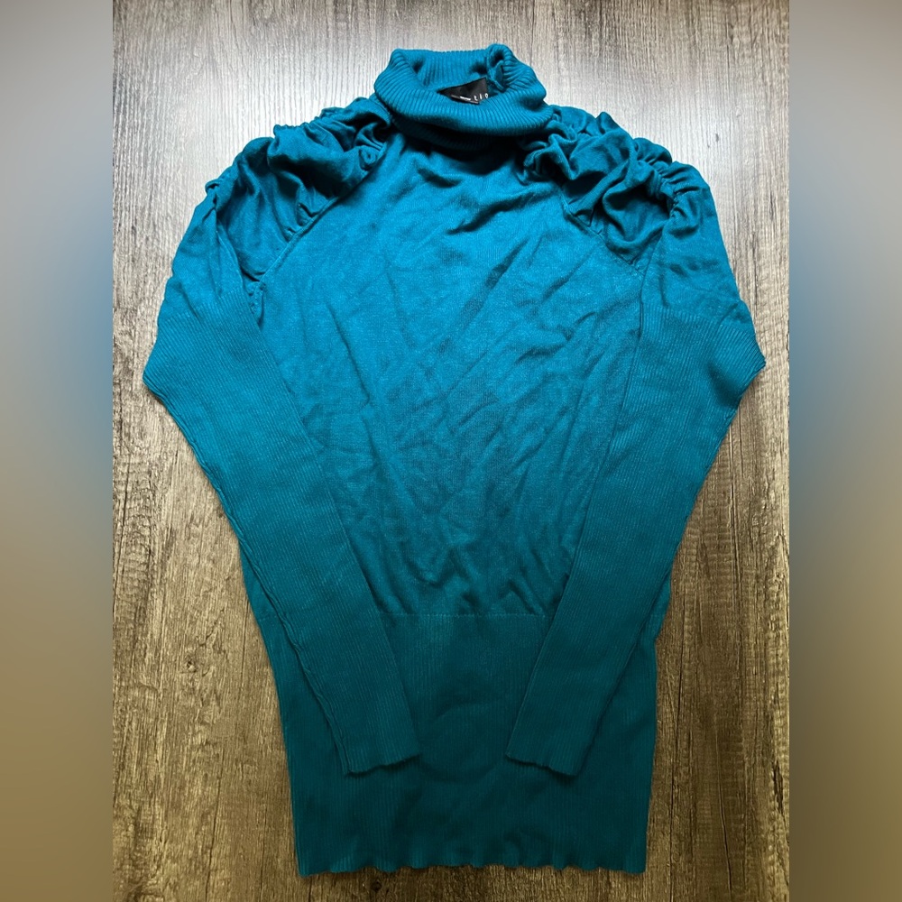 Attention Teal Cowl Neck Sweater
